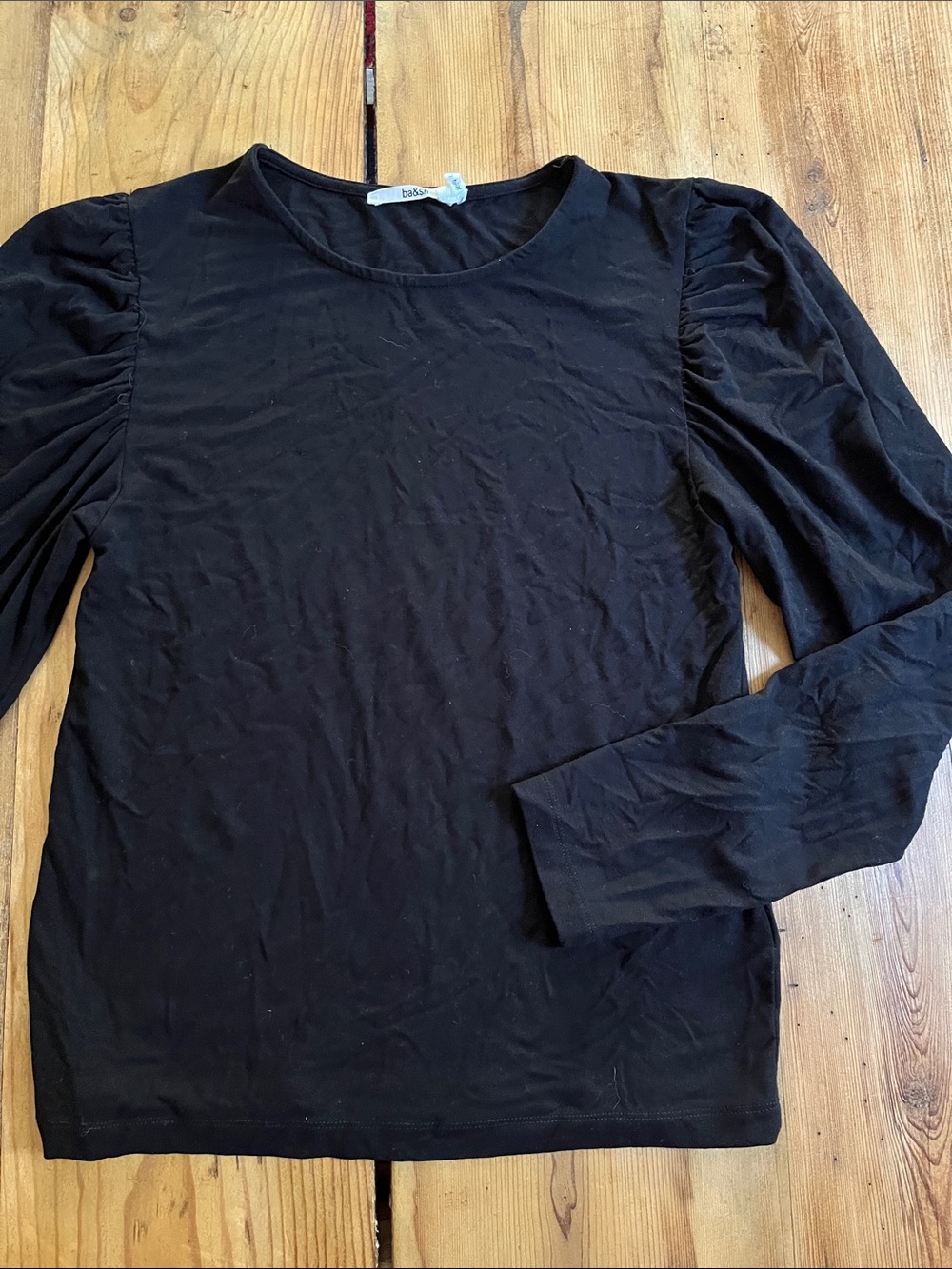 BA&SH 2 Black Puff Sleeve Lady Bango Bang T-Shirt Long Sleeve